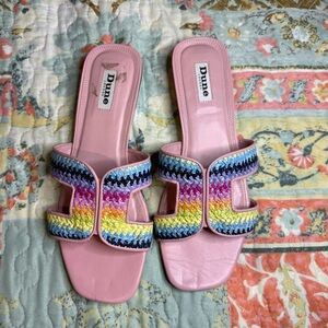 Dune London Pink Slide Mules with Multicolor Woven Straps Resort wear 39
